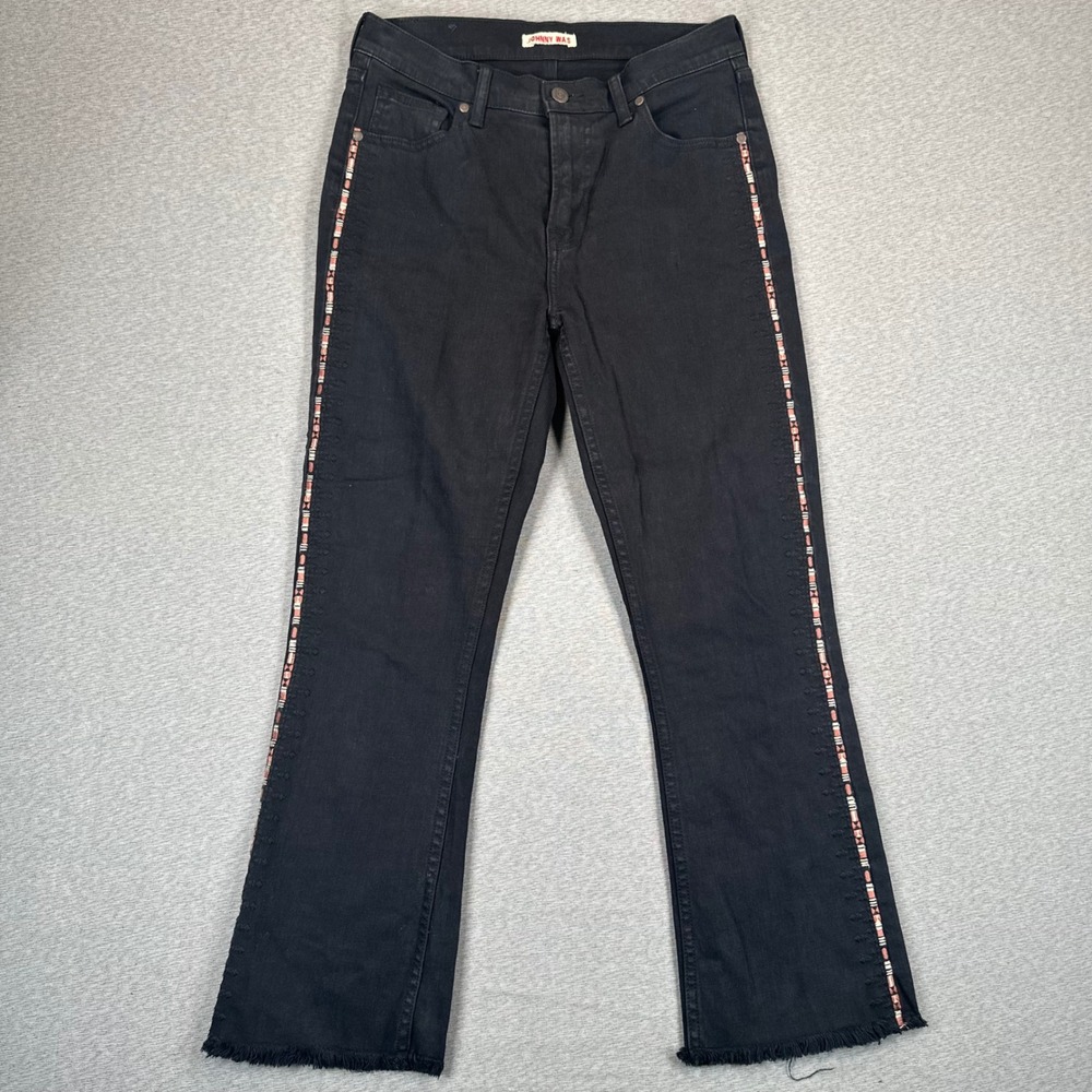 Johnny Was Jeans Womens 27‎ Black Baby Boot Mid Rise Embroidered Fringe Cropped